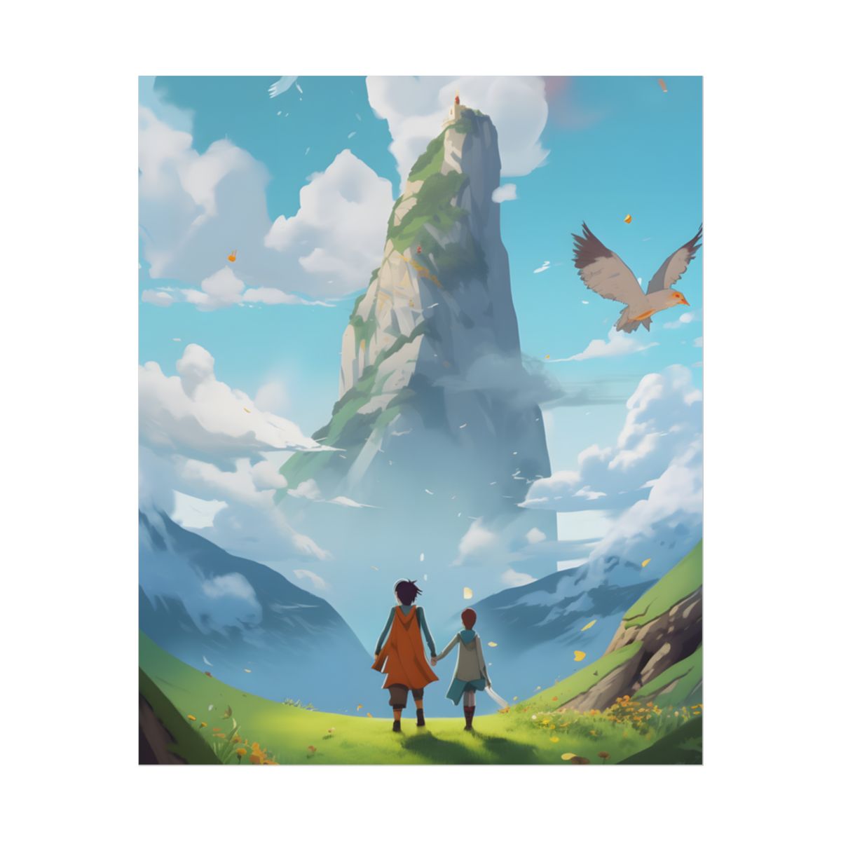 Peaceful Meadow Encounter: A Serene Moment with Two Friends - Poster