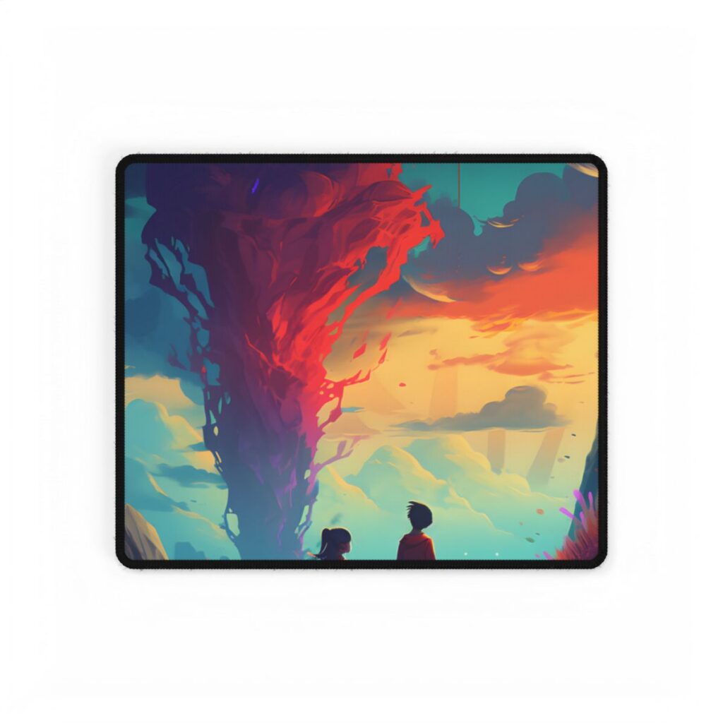 Peaceful Meadow Moment: A Girl and a Boy in Nature - Desk Mat