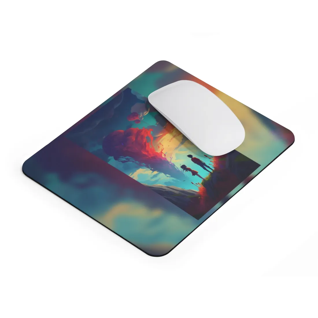 Peaceful Meadow Moment: A Girl and a Boy in Nature - Mouse Pad