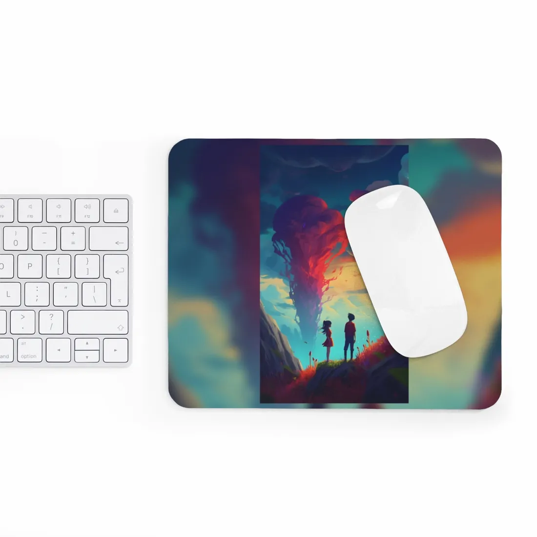 Peaceful Meadow Moment: A Girl and a Boy in Nature - Mouse Pad