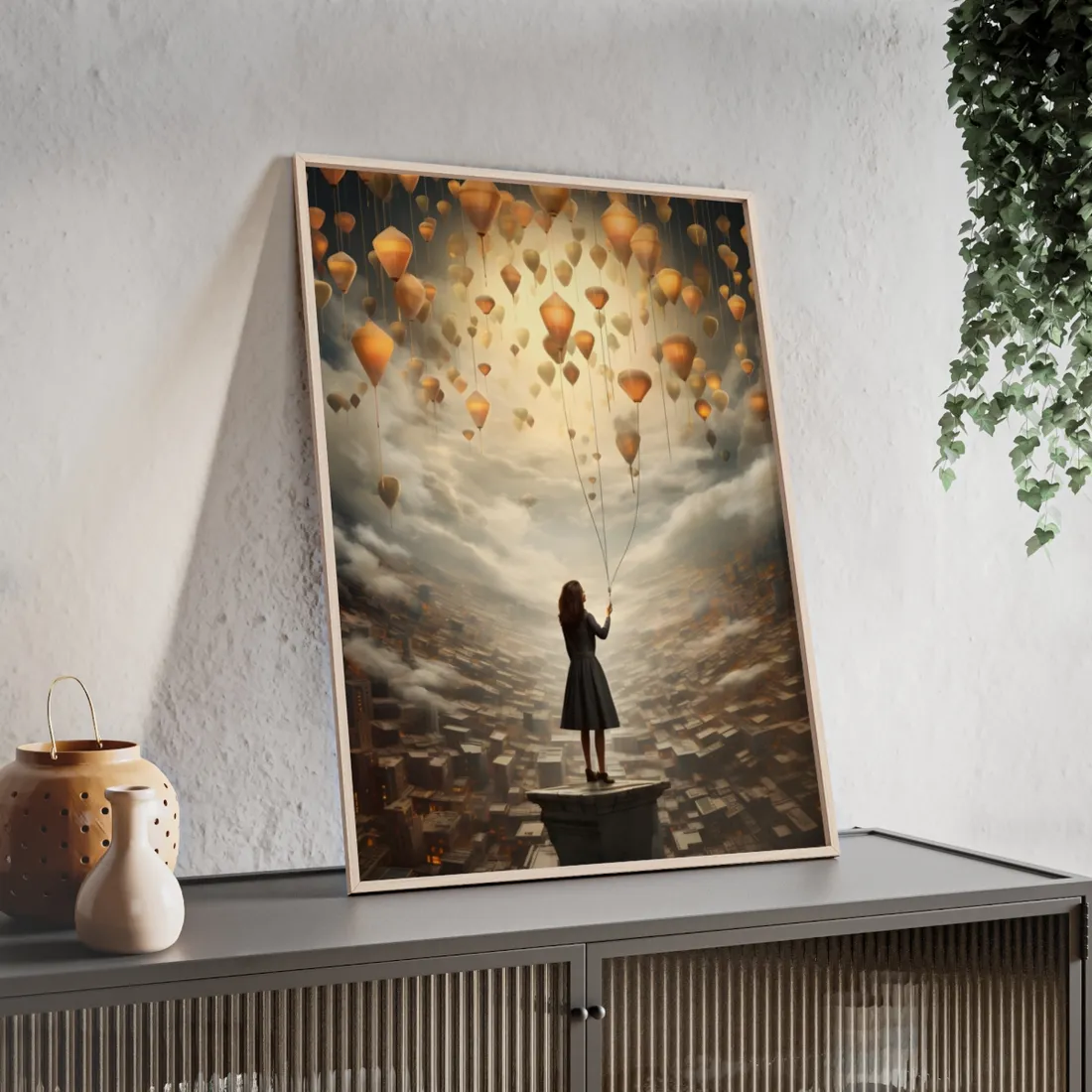 Peaceful Moment: Person with Potted Plant - Framed Poster