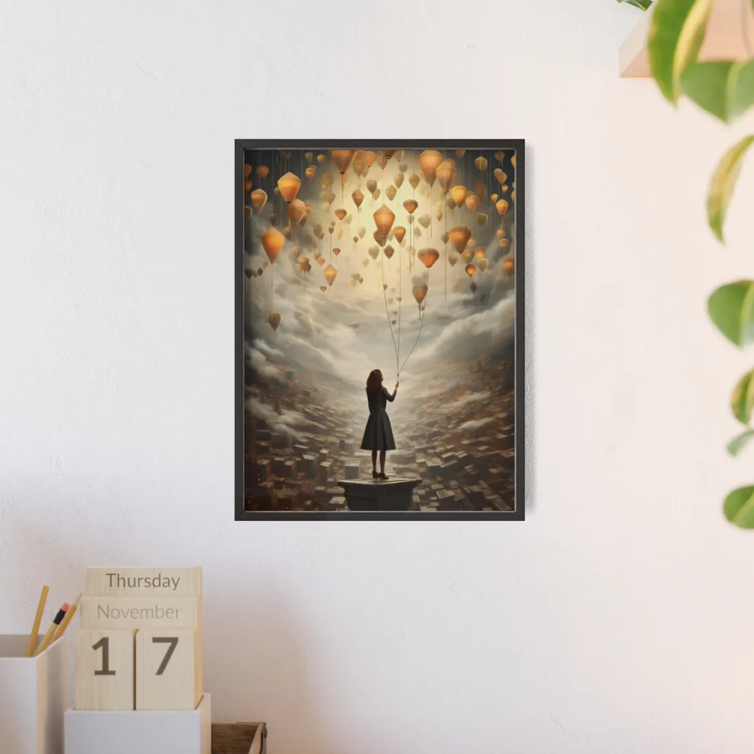 Peaceful Moment: Person with Potted Plant - Framed Poster
