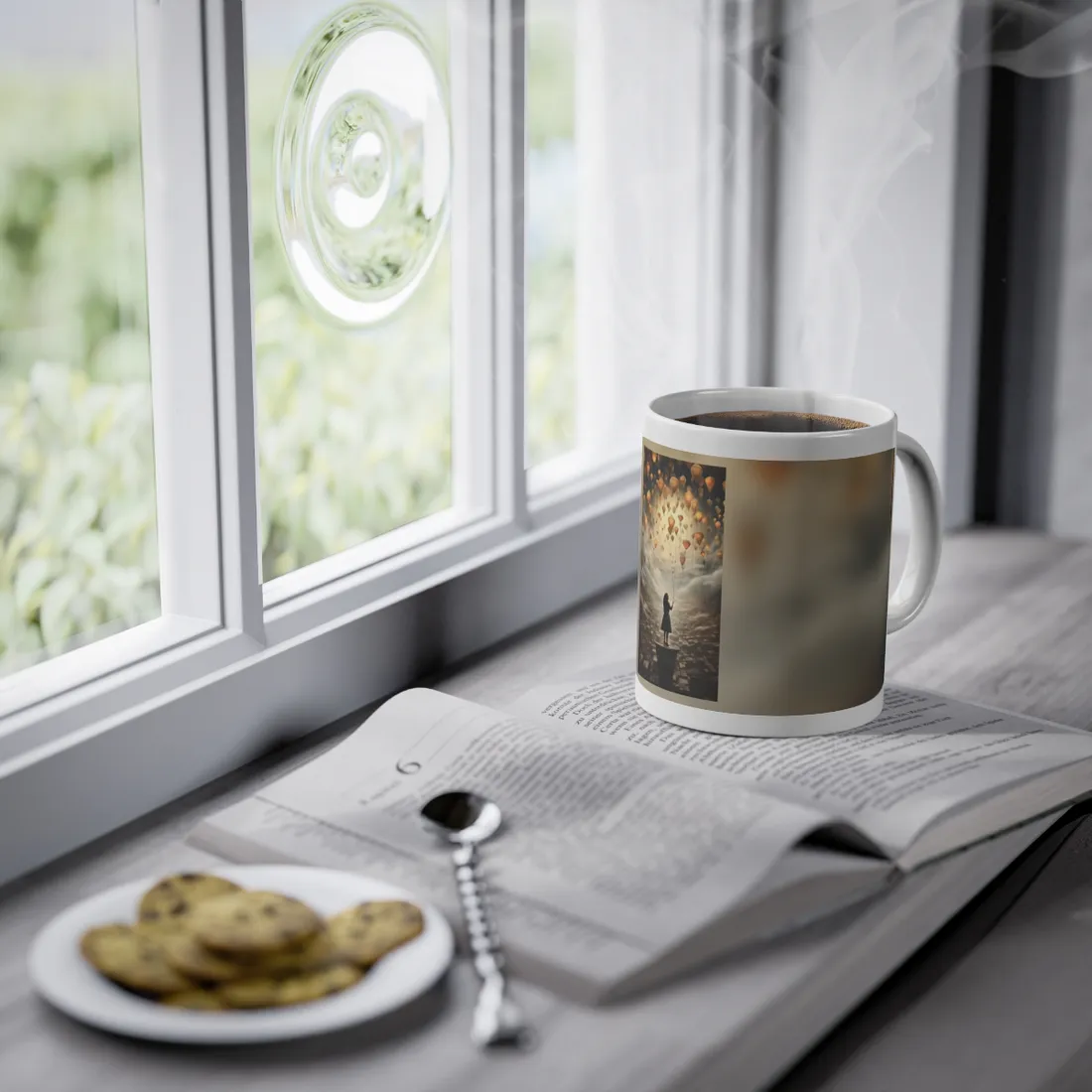 Peaceful Moment: Person with Potted Plant - Mug