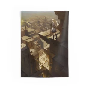 Blonde Anime Girl on Rooftop Wall Tapestry