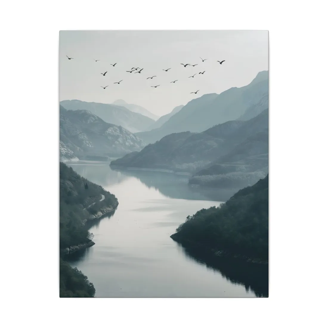 Peaceful Mountain Oasis: Serene Birds Eye View - Canvas