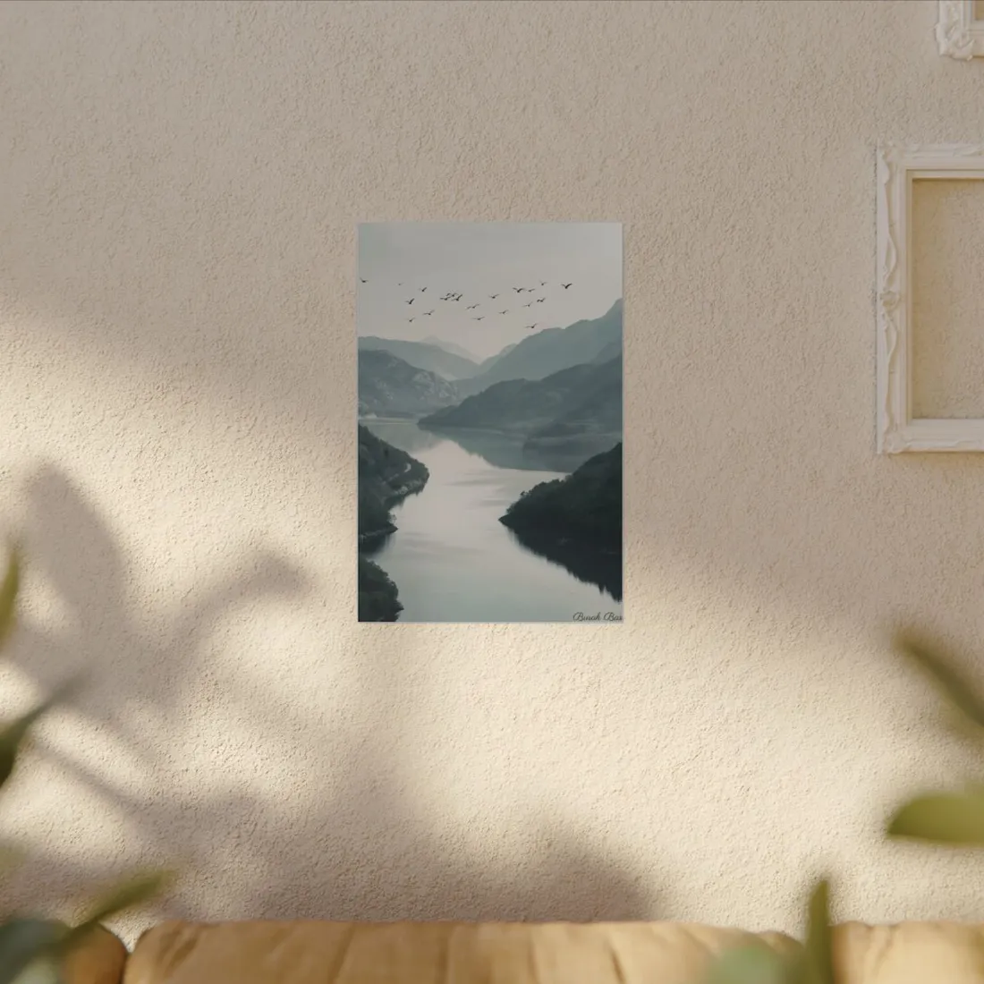 Peaceful Mountain Oasis: Serene Birds Eye View - Canvas
