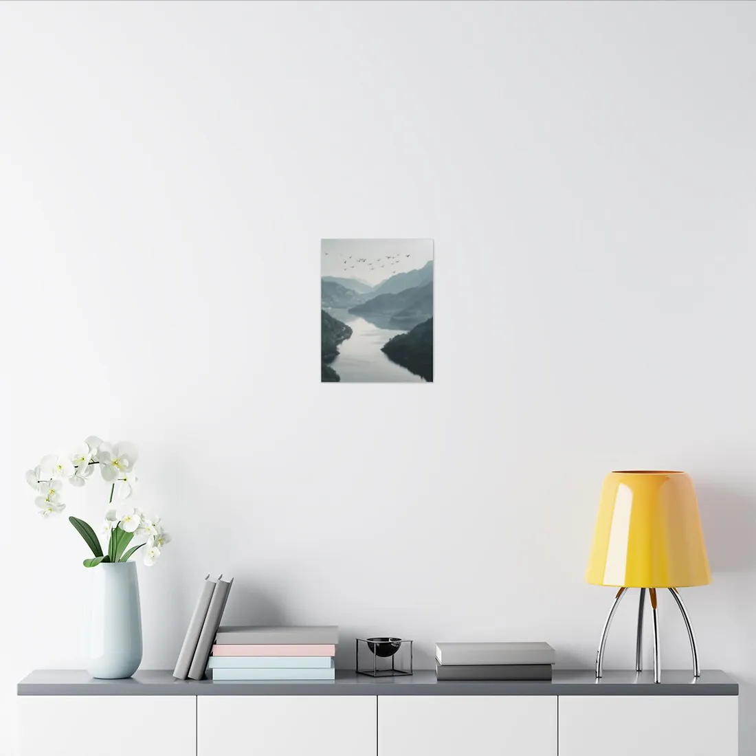 Peaceful Mountain Oasis: Serene Birds Eye View - Canvas