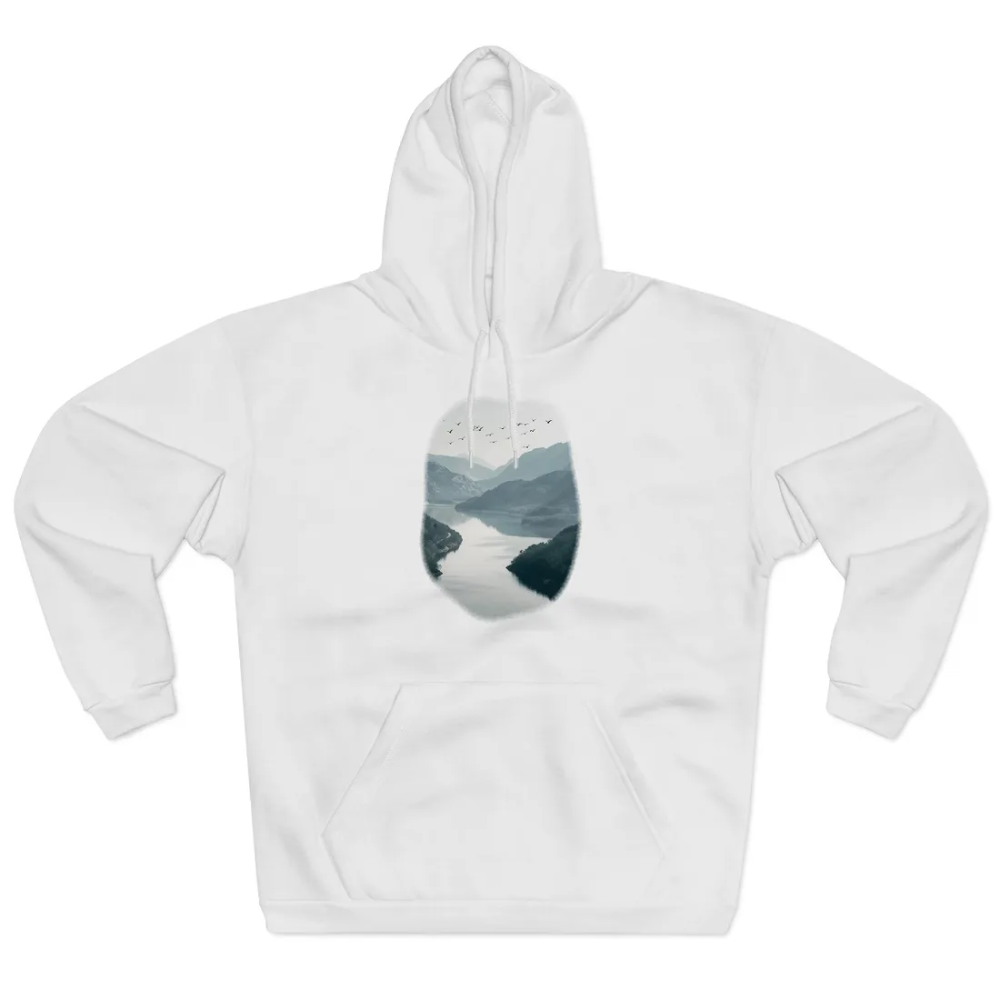 Peaceful Mountain Oasis: Serene Birds Eye View - Hoodie (White)