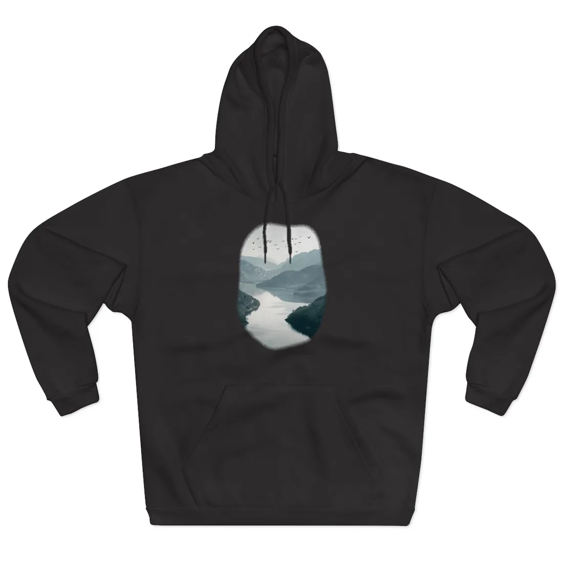 Peaceful Mountain Oasis: Serene Birds Eye View - Hoodie (Black)