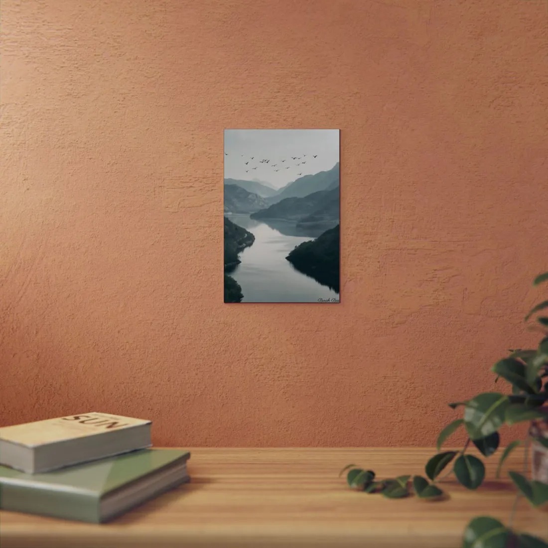 Peaceful Mountain Oasis: Serene Birds Eye View - Metal Poster