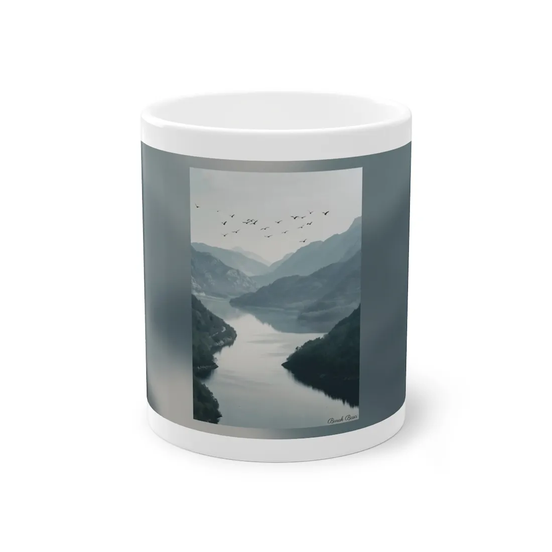 Peaceful Mountain Oasis: Serene Birds Eye View - Mug