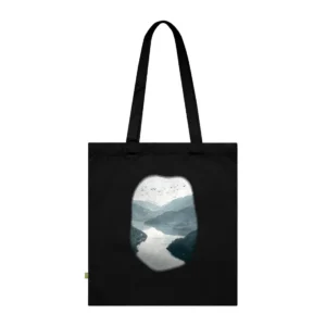 Misty Mountain River Landscape Tote Bag