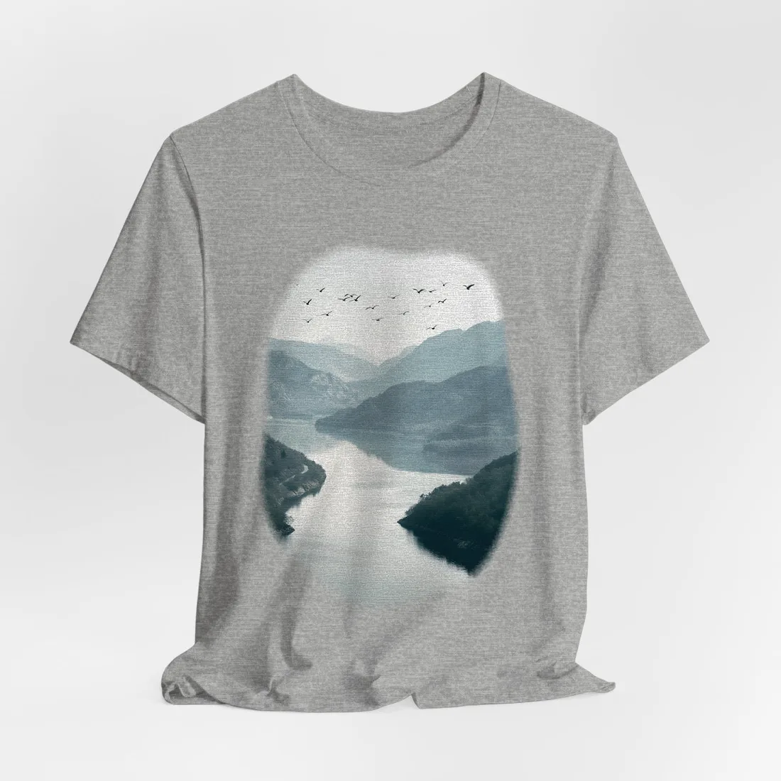 Peaceful Mountain Oasis: Serene Birds Eye View - T-Shirt (Athletic Heather)