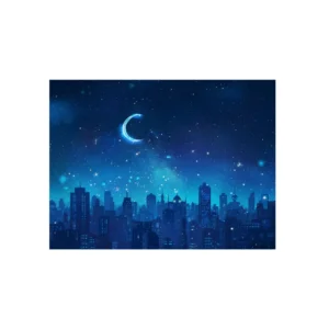 Crescent Moon over City Skyline Metal Poster