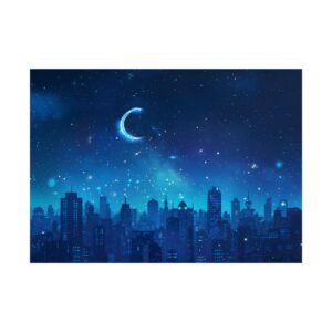 Crescent Moon over City Skyline Poster