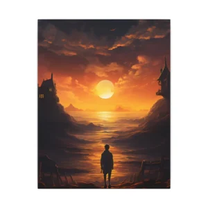 Boy Facing Sunset over Sea Canvas Print