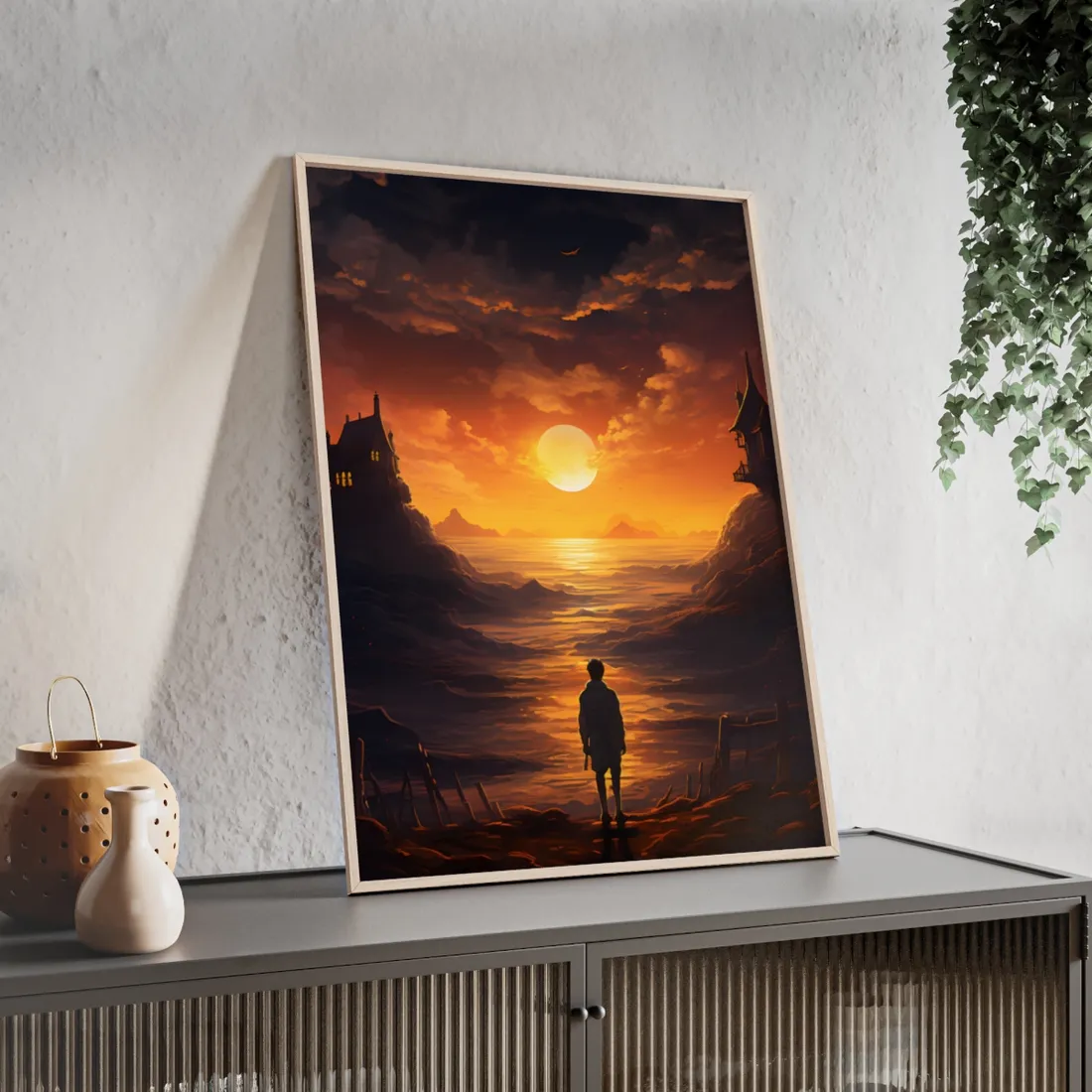 Peaceful Outdoor Moment: A Serene Scene of Human Connection - Framed Poster