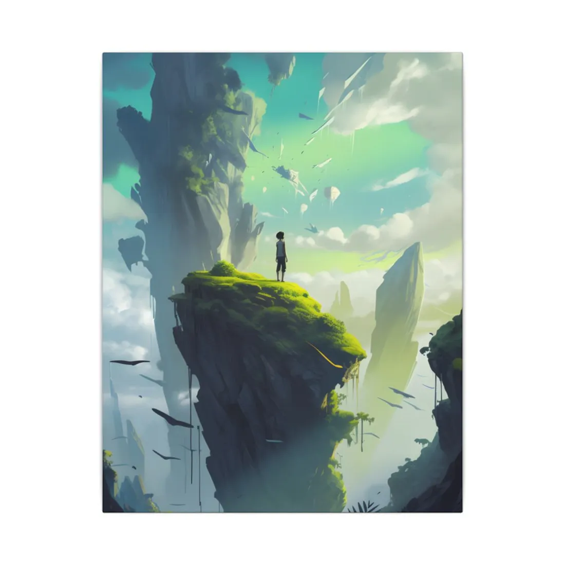 Peaceful Outdoor Moment: Kids in Meadow on Cloudy Hill - Canvas