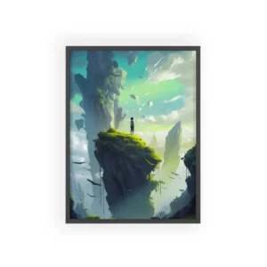 Person on Mossy Cliff Edge Framed Poster