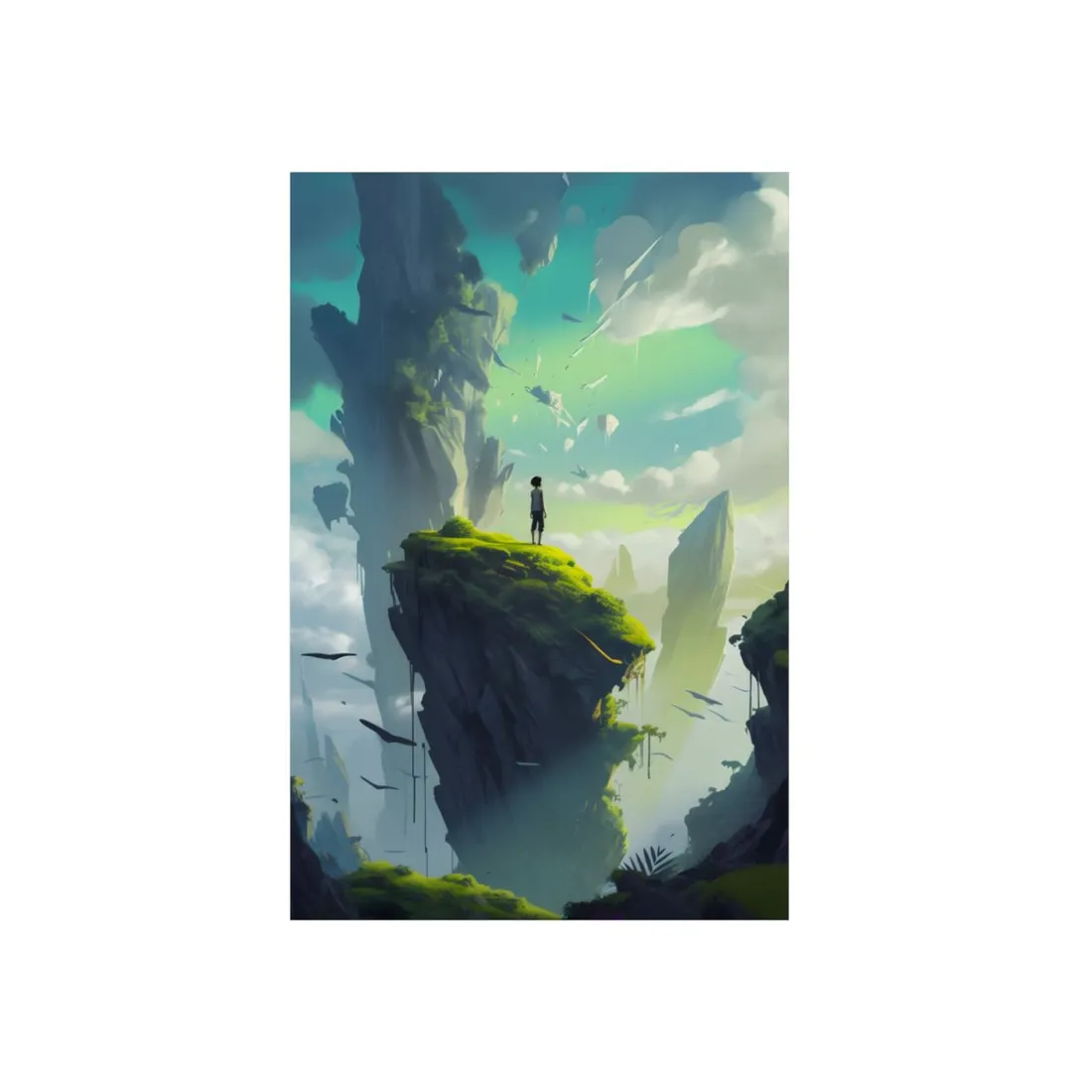 Peaceful Outdoor Moment: Kids in Meadow on Cloudy Hill - Metal Poster