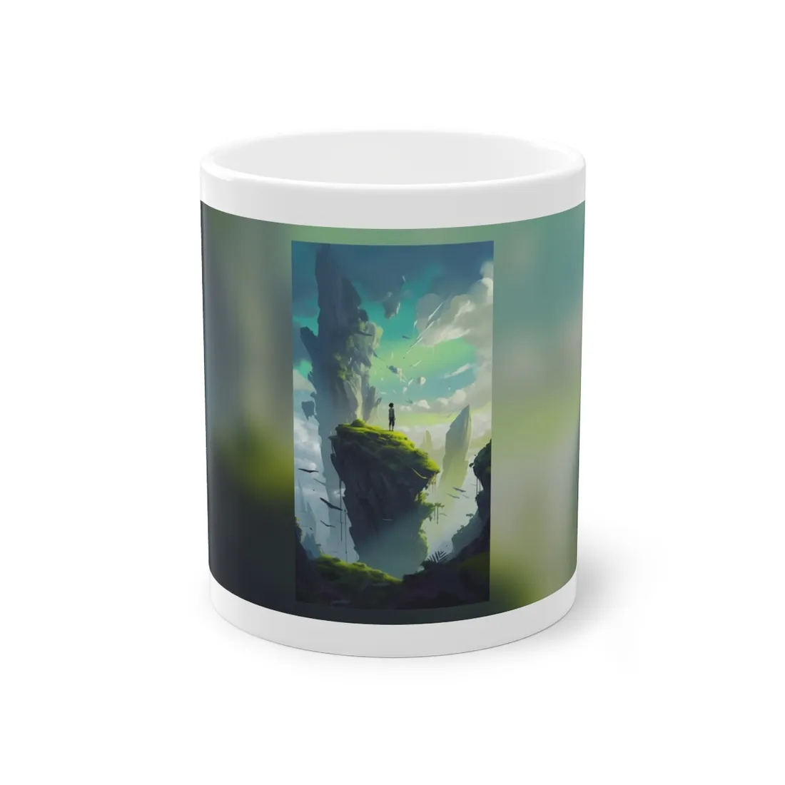 Peaceful Outdoor Moment: Kids in Meadow on Cloudy Hill - Mug