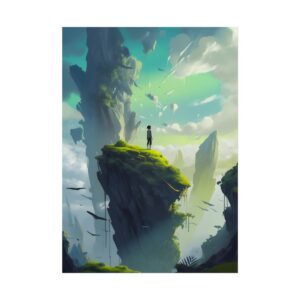 Person on Mossy Cliff Edge Poster