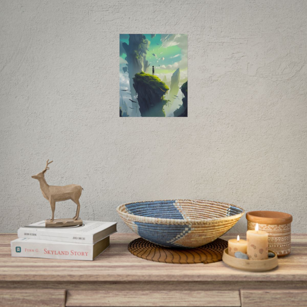 Peaceful Outdoor Moment: Kids in Meadow on Cloudy Hill - Poster