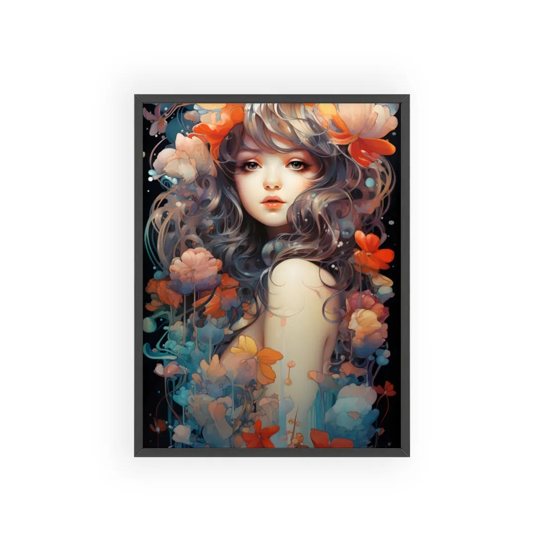 Peaceful River Garden: A Tranquil Landscape with Roses - Framed Poster
