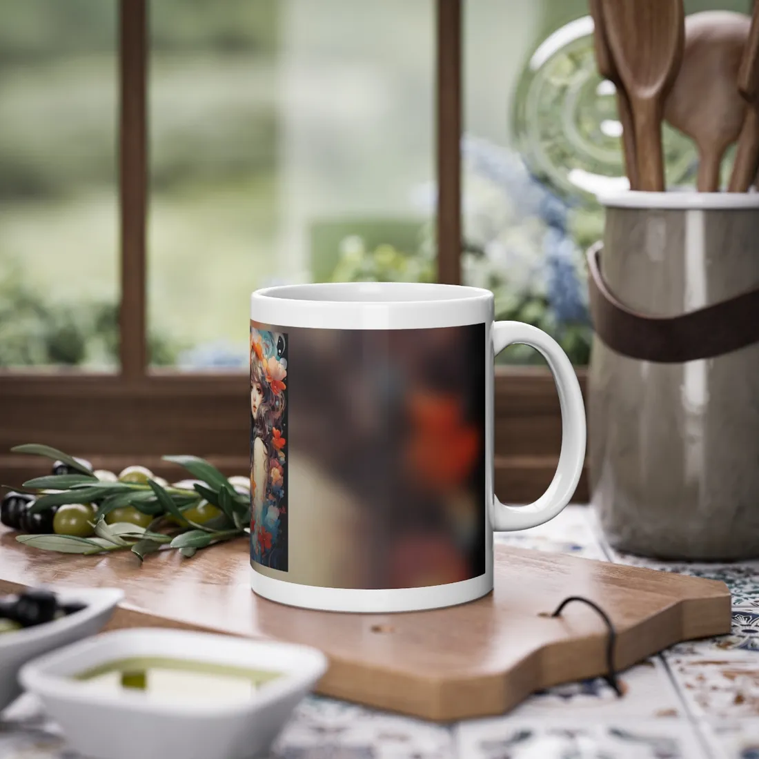 Peaceful River Garden: A Tranquil Landscape with Roses - Mug