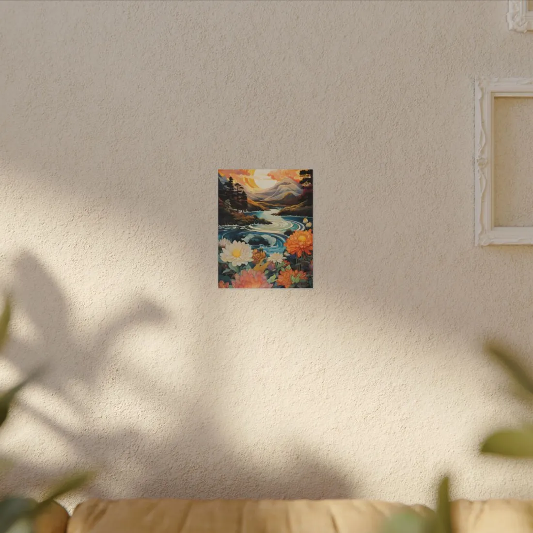 Peaceful River Landscape: Flowers Blooming - Canvas