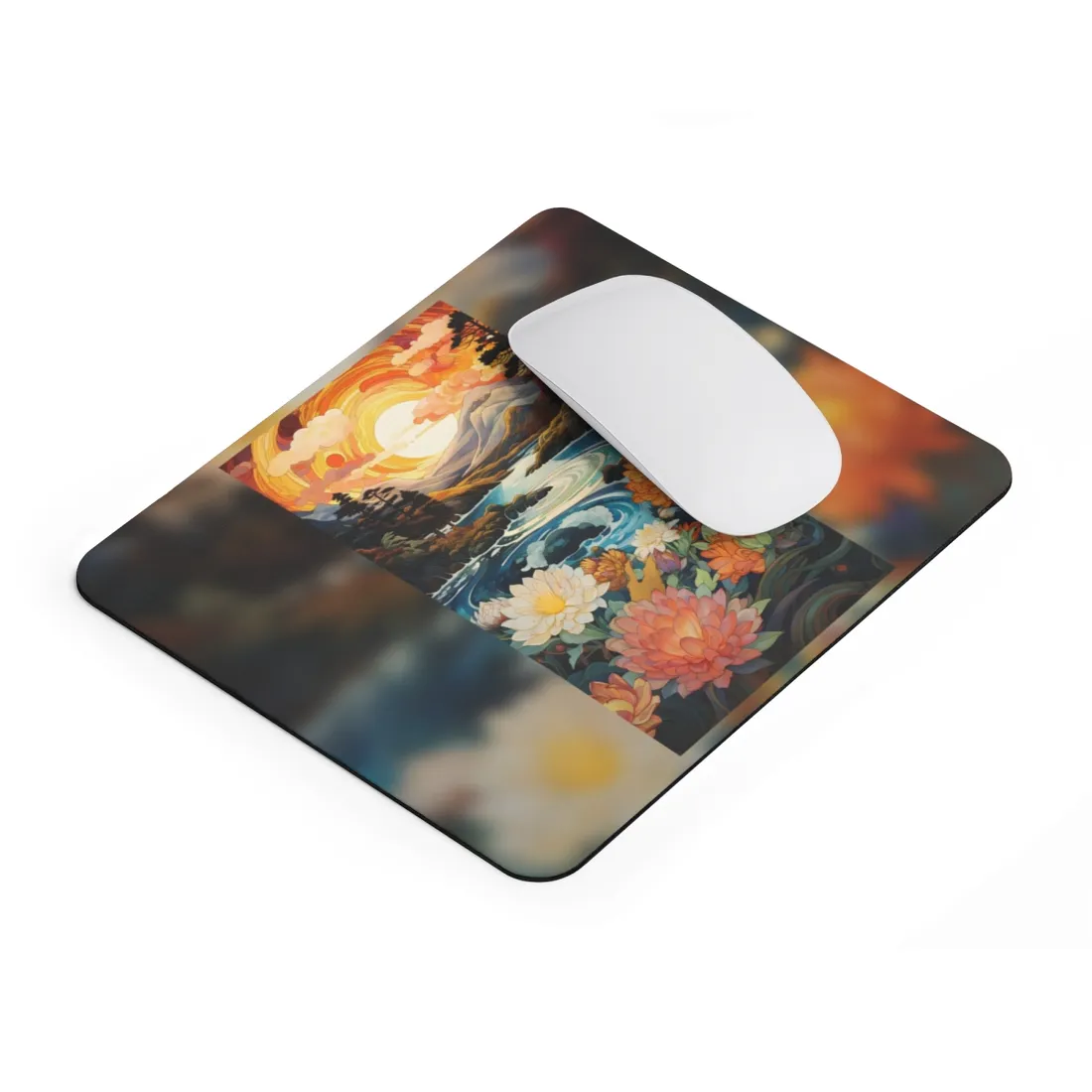 Peaceful River Landscape: Flowers Blooming - Mouse Pad