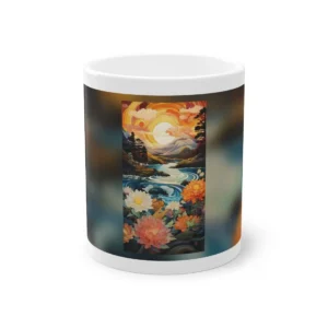 Sunset River Landscape with Flowers Mug
