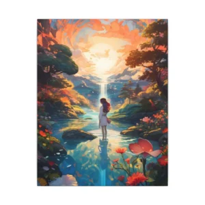 Woman by Lake at Sunset Canvas Print