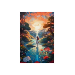 Woman by Lake at Sunset Metal Poster
