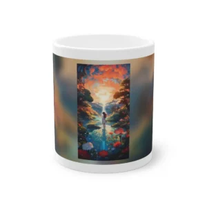 Woman by Lake at Sunset Mug