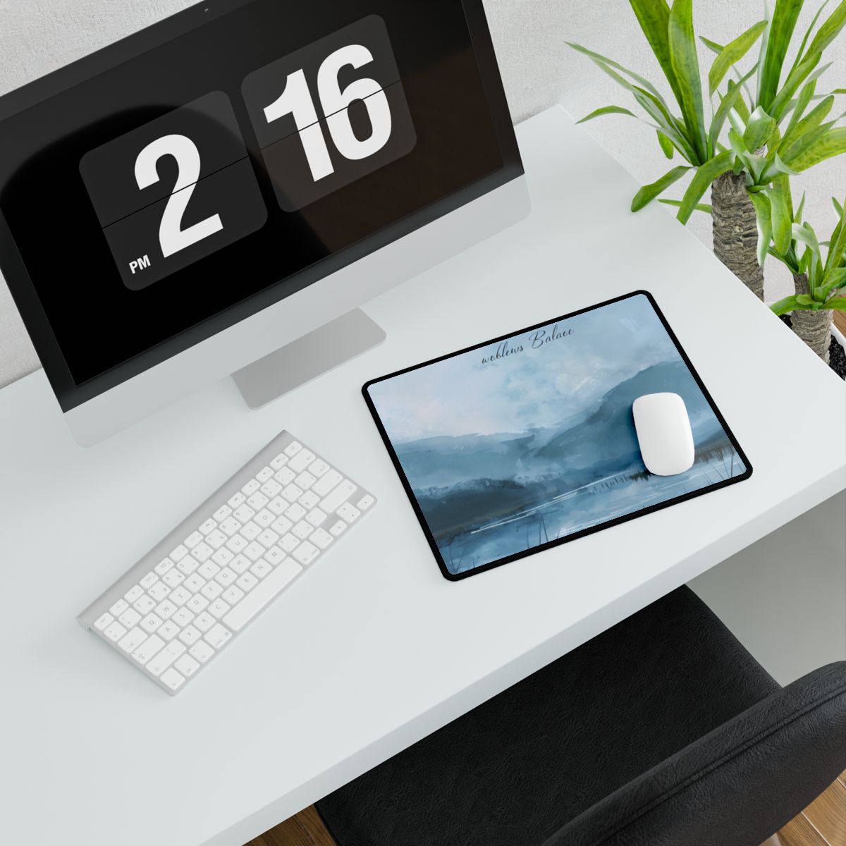 Peaceful Serenade: A Calming Landscape with Inspirational Quote - Desk Mat