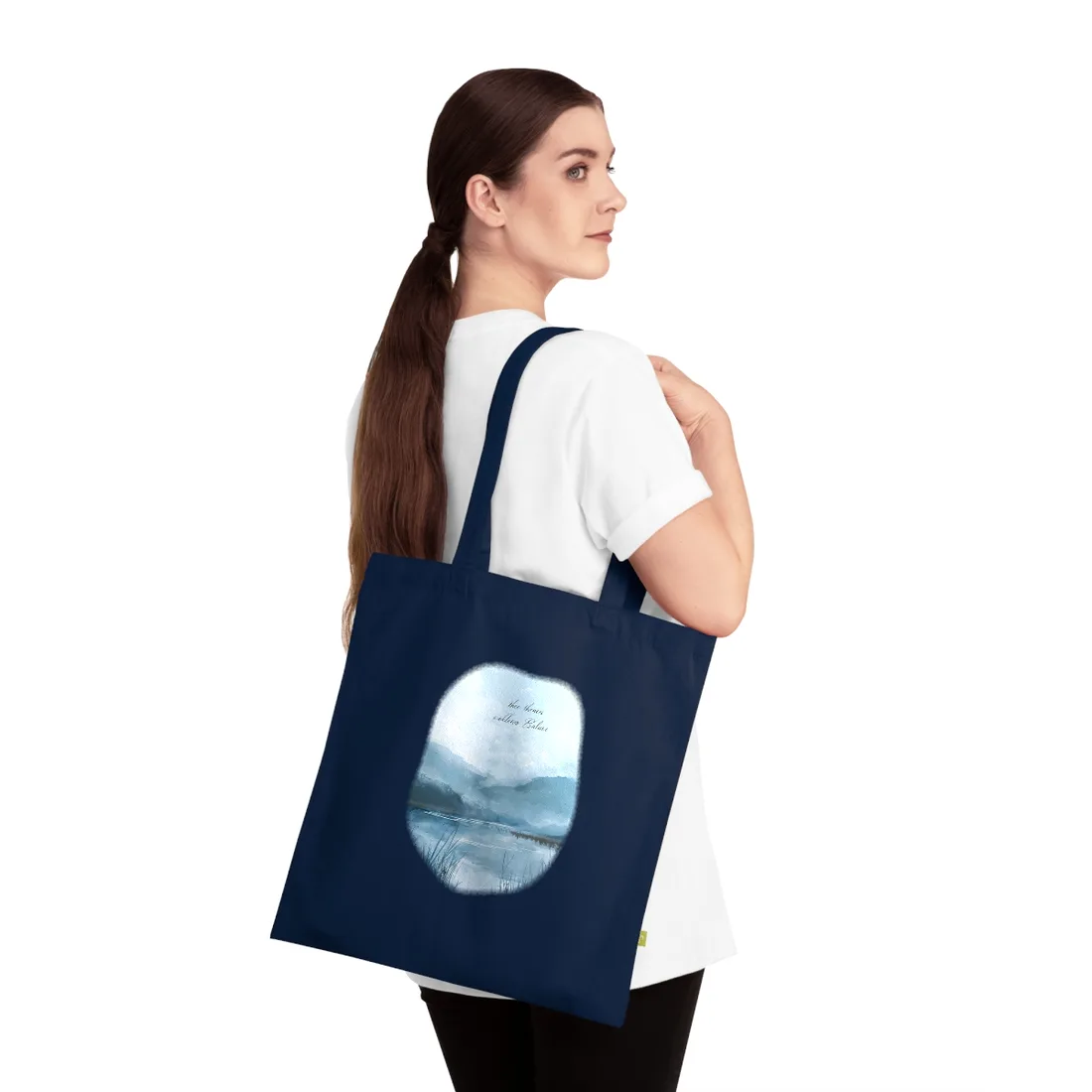 Peaceful Serenade: A Calming Landscape with Inspirational Quote - Tote Bag (French Navy)