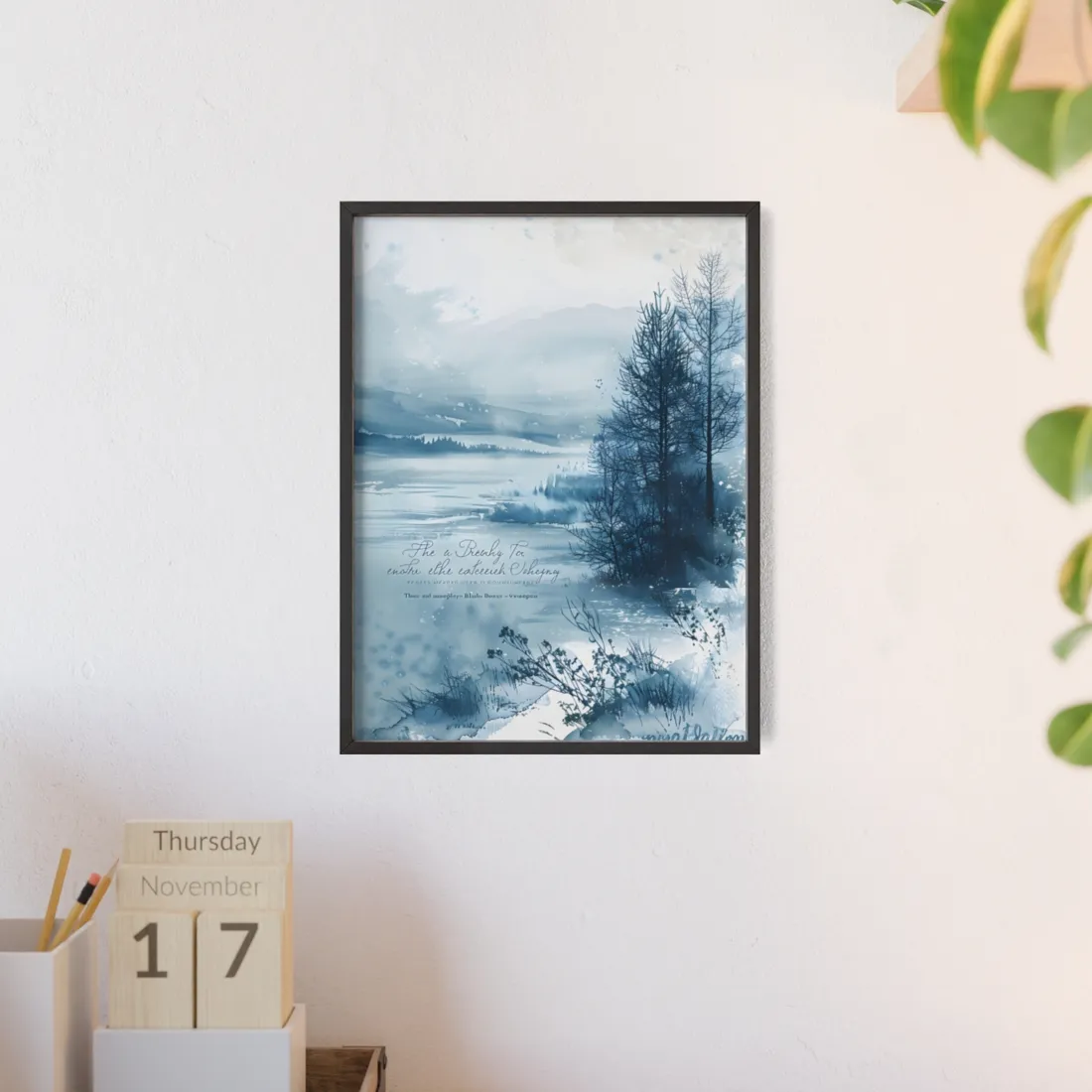 Peaceful Serenity: Winding River and Forest Reflections - Framed Poster