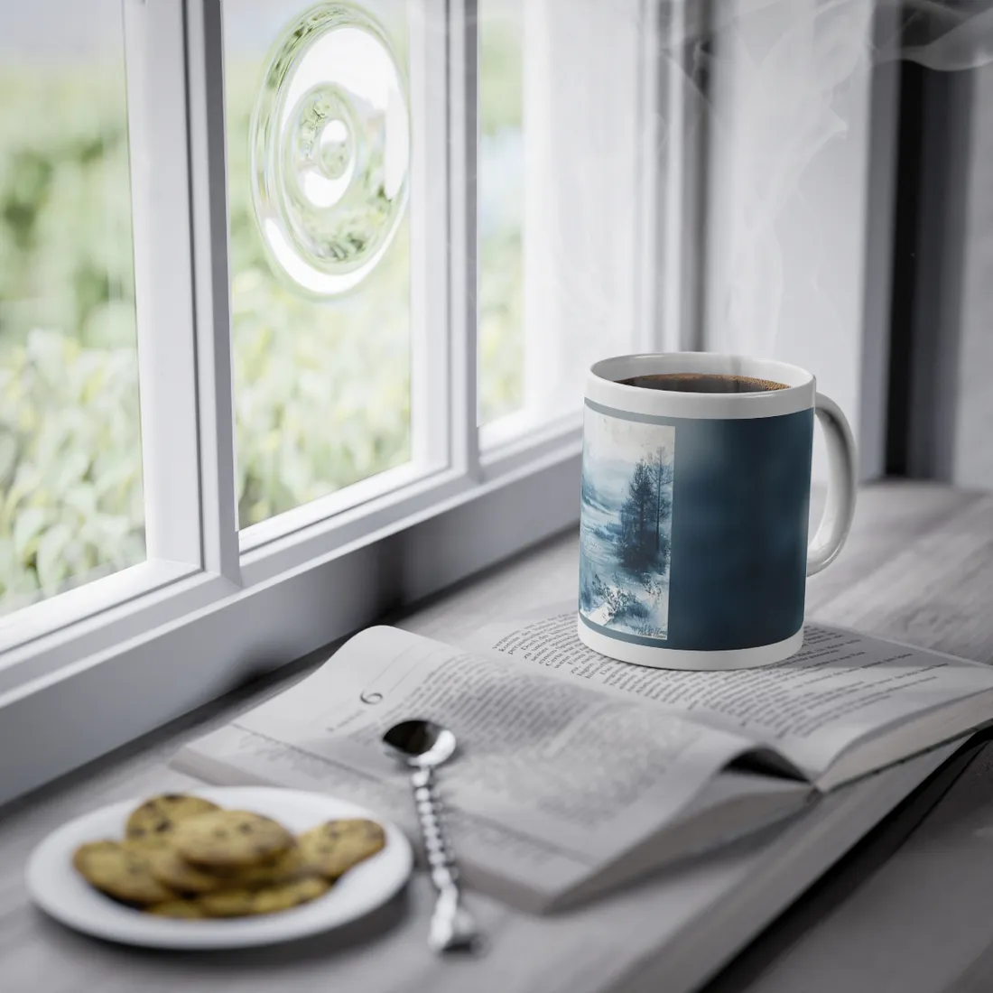 Peaceful Serenity: Winding River and Forest Reflections - Mug
