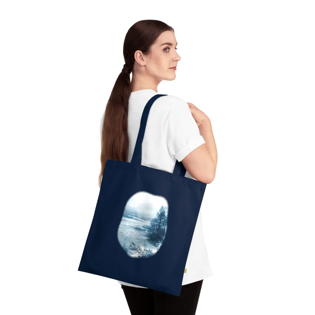Peaceful Serenity: Winding River and Forest Reflections - Tote Bag (French Navy)