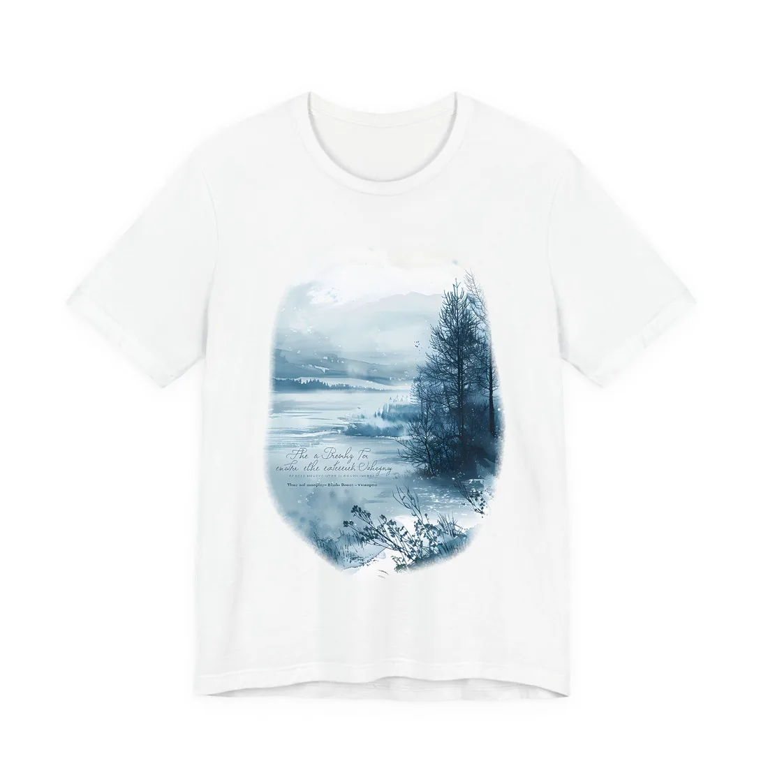 Peaceful Serenity: Winding River and Forest Reflections - T-Shirt (White)