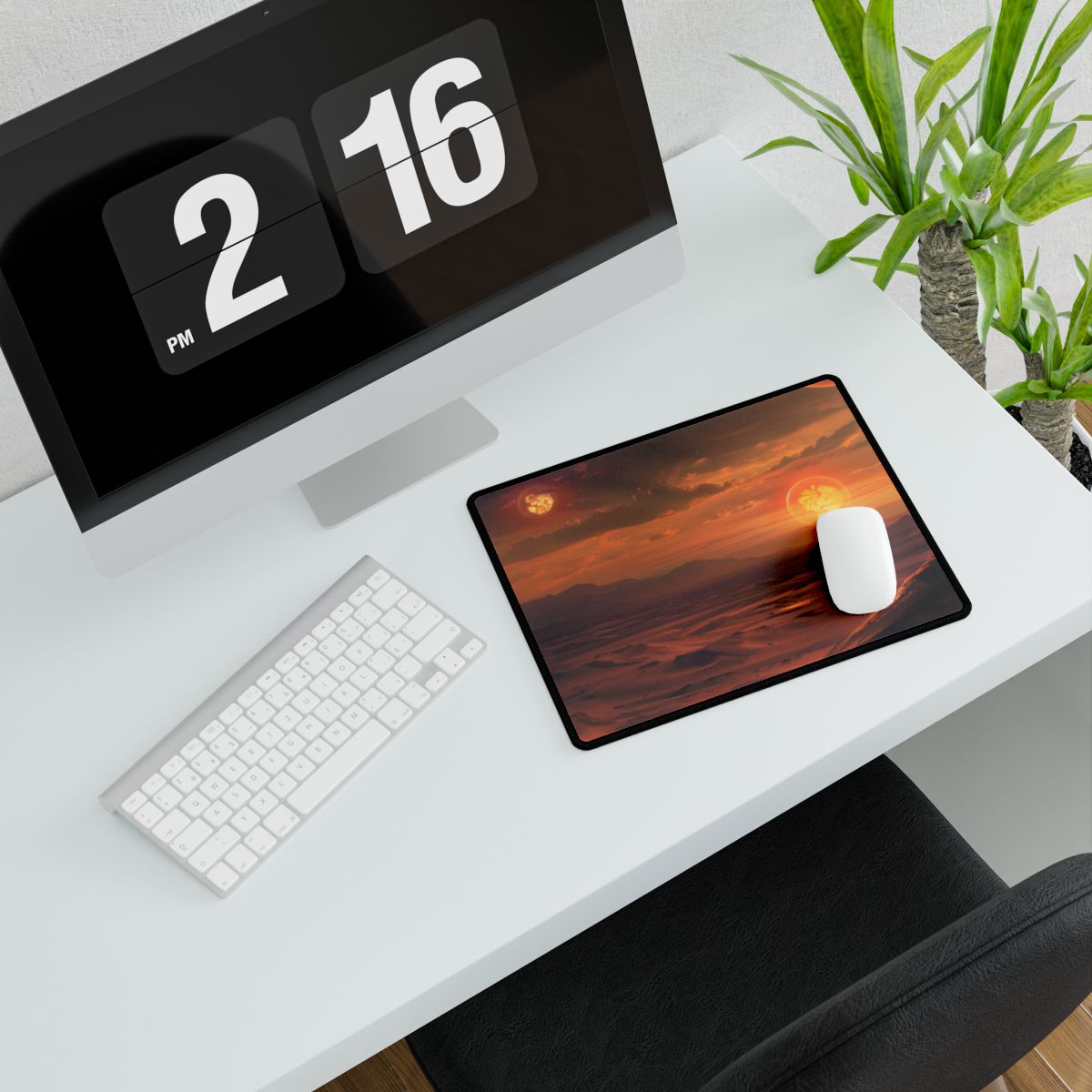 Desert Binary Sunset: Barren Rocky Landscape – Desk Mat, lifestyle mockup