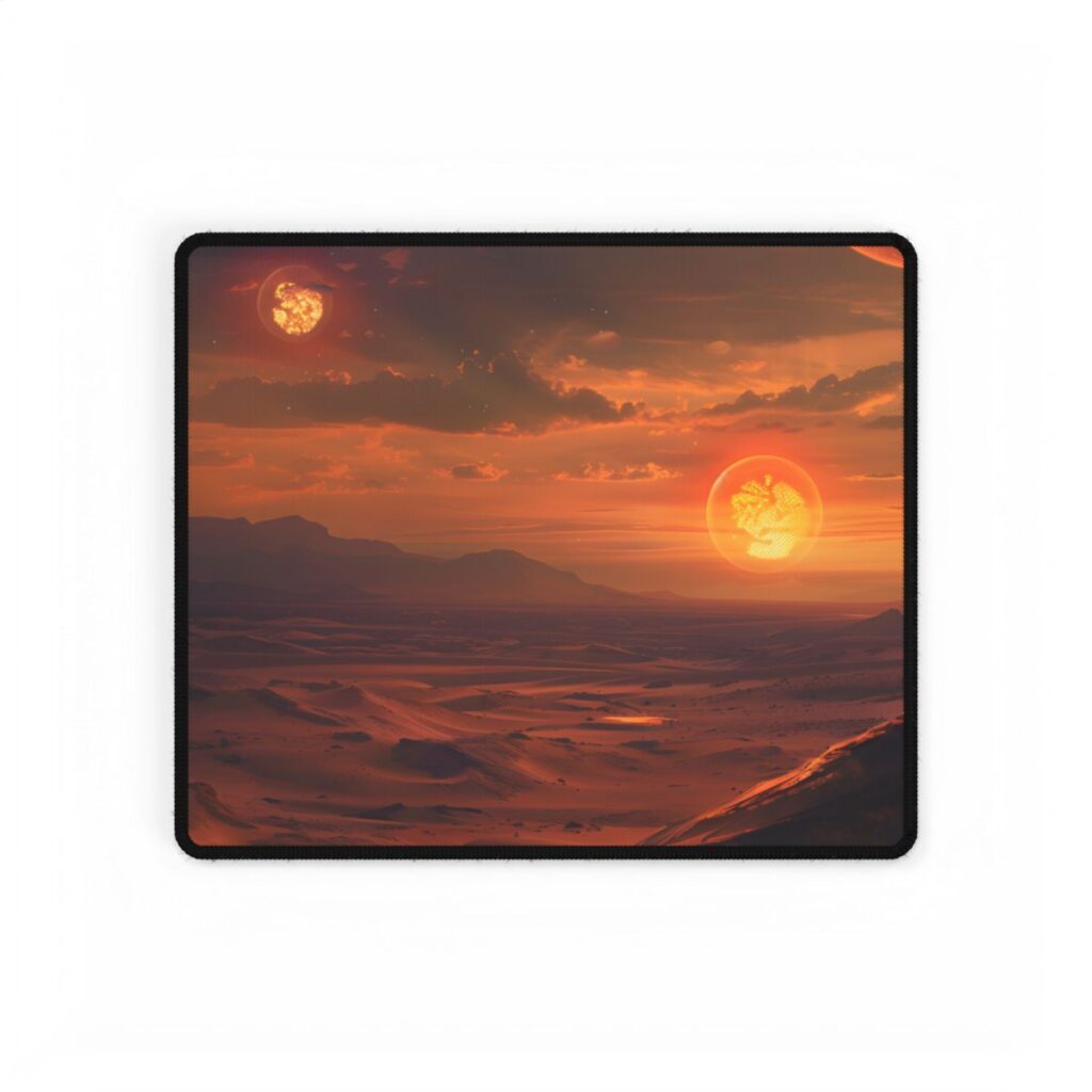 Desert Binary Sunset: Barren Rocky Landscape – Desk Mat, front view