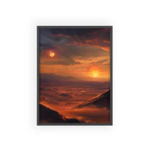 Desert Dunes Under Two Suns Framed Poster