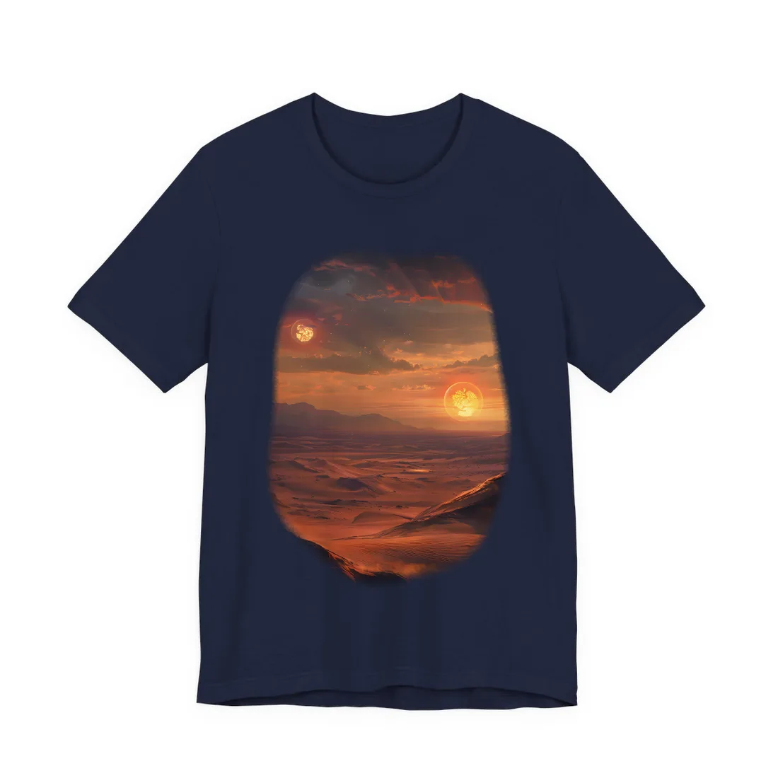 Peaceful Tatooine Sunset: Barren Desert Landscape - T-Shirt (Navy)