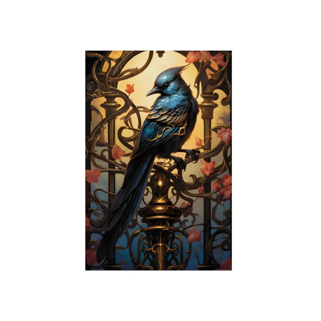 Perched Raven: Dark Ornate Bird Portrait - Metal Poster