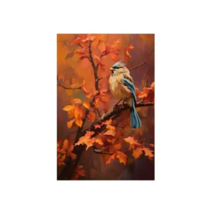Bird on Autumn Branch Metal Poster