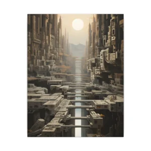 Mechanical City Canal Canvas Print
