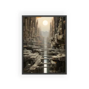 Mechanical City Canal Framed Poster