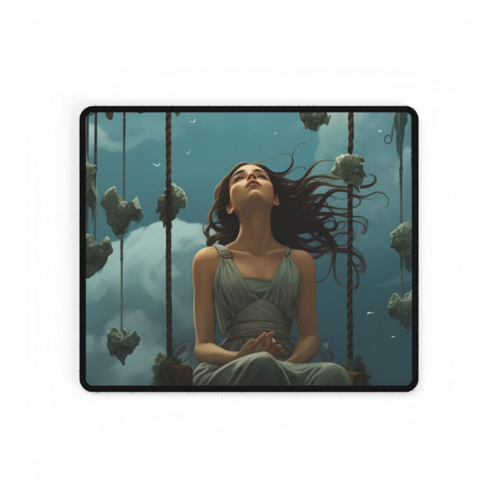 Person at Desk with Laptop: Digital Artwork - Desk Mat